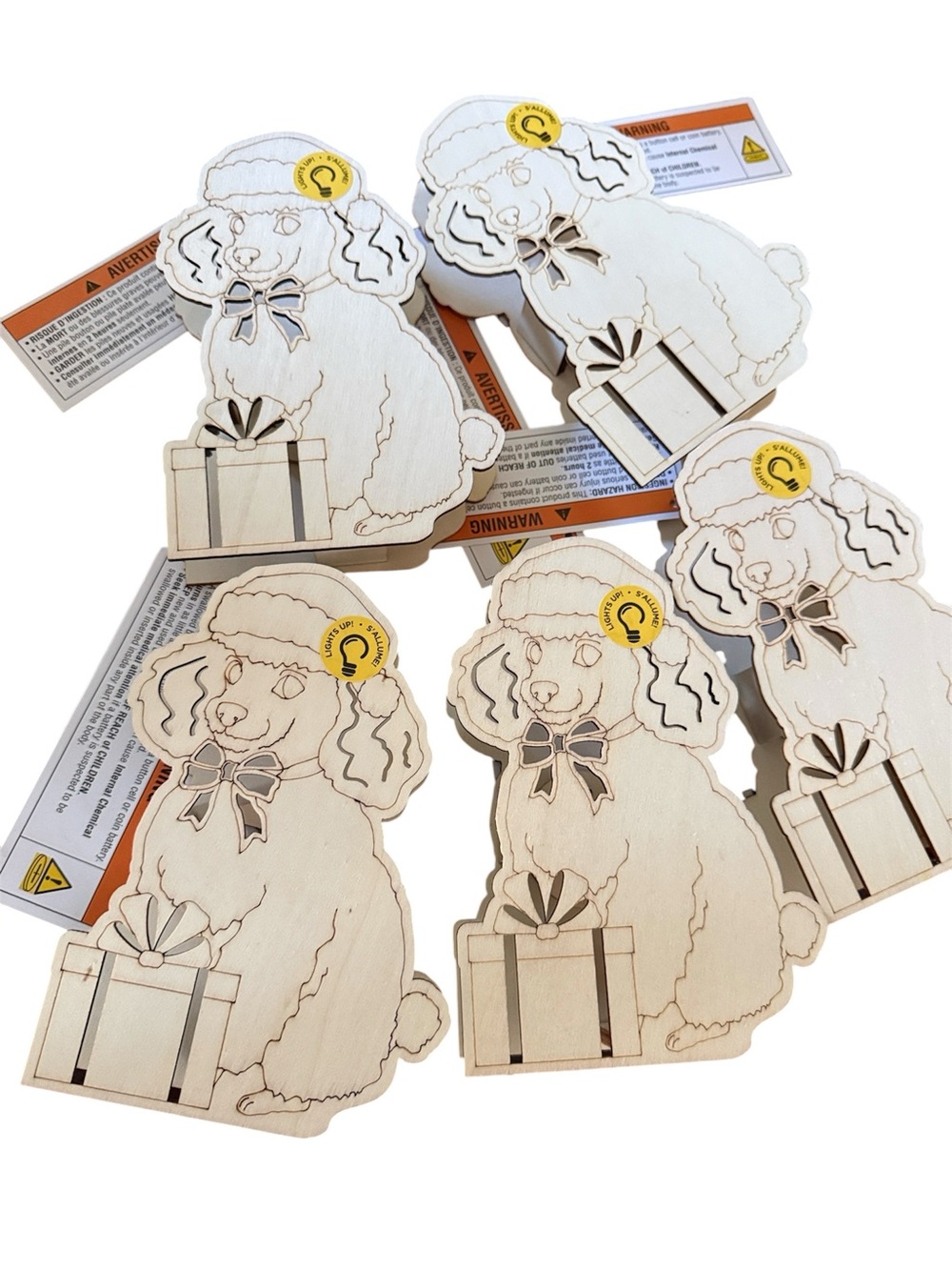 Make Market Set of 5 Light Up DIY Unpainted Wood Poodle Holiday Decor Craft